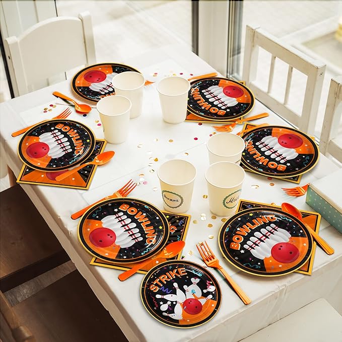 96 Pcs Bowling Party Supplies Paper Plates Napkins Tableware Set Bowling Party Birthday Decorations Favors for Boy or Girl Serves 24