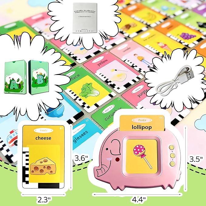 Baby Talking Flash Cards for Toddlers 1-3 with 224 Words, Montessori Learning Pocket Speech for Toddler, Card Early Education Device for Autism, Baby Talking Flash Cards for Toddlers 1-3