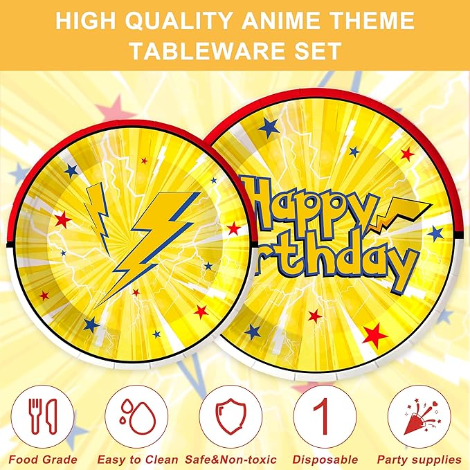 120 PCS Cartoon Animation Birthday Party Supplies for Boys Kids Birthday Party Decorations Cartoon Animation Tableware Set Napkin Cups Forks Knives for 20 Guests