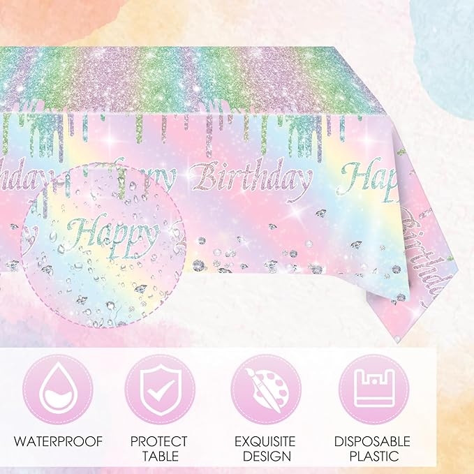 41Pcs Pastel Birthday Decorations Pastel Rainbow Tableware Set Disposable Paper Plates,Napkins,Tablecloth丨Rainbow Birthday Decorations for Girls,Baby Shower,Bridal Wedding Party Supplies,Serve 20