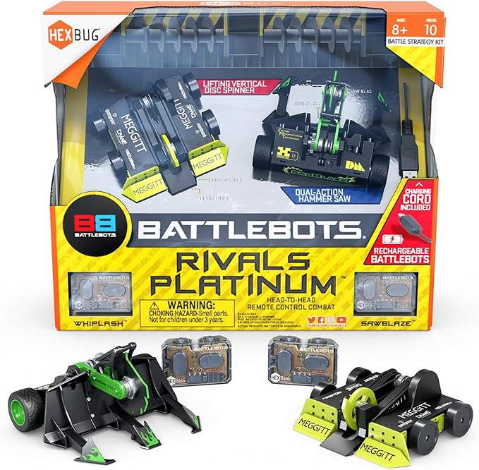 HEXBUG BattleBots Rivals Platinum (Whiplash & Sawblaze), Remote Control Robot Toys for Kids, STEM Toys for Boys and Girls Ages 8 & Up, Batteries Included