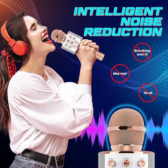 Microphone Gift Age 5-12 Girls Kids, Wireless Karaoke Microphone Toy for 6-11 Year Old Girl Children Singing Microphone Machine Gifts for 6-11 Year Old Girl Teens Birthday Gift for Girl Rose Gold MIC