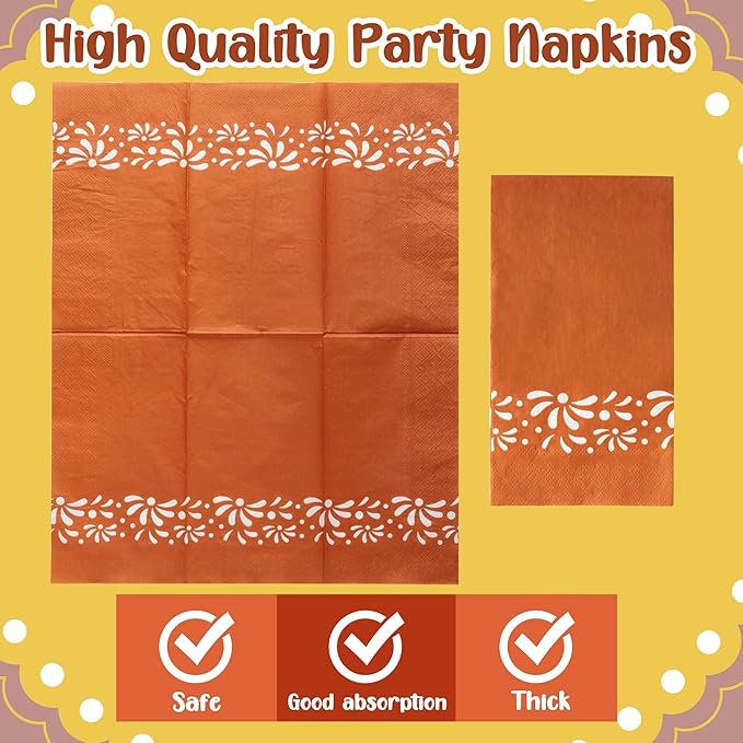 96Pcs Brown Platos De Barro Mexicanos Cielito Lindo Terracotta Clay Party Plates Supplies Tableware Decorations Disposable Paper Plates Napkins Forks for Birthday Baby Shower, Serves 24