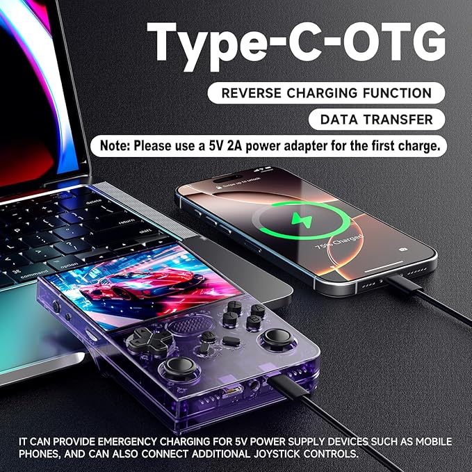 R40 Retro Handheld Game Console - Open Source System,3.5" IPS Screen, 18,000+ Classic Games, 128G TF Card, 3000mAh Battery, Portable Gaming Player for Travel, Retro Gaming Console, Purple