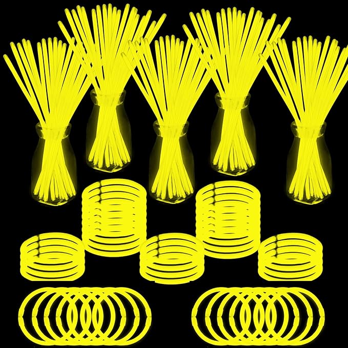 500 PCS Yellow Glow Sticks Bulk 8" Glowsticks Bracelets Necklaces with Connectors Glow in the Dark Party Supplies Light Up Neon Party Favor for Christmas New Year Easter Birthday Wedding