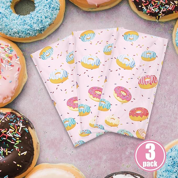 3 Pcs Donut Plastic Tablecloth, 51 x 86 Inch Donut Party Table Cover, Donut Party Decorations, Suitable for Donut Theme Birthday Party Supplies