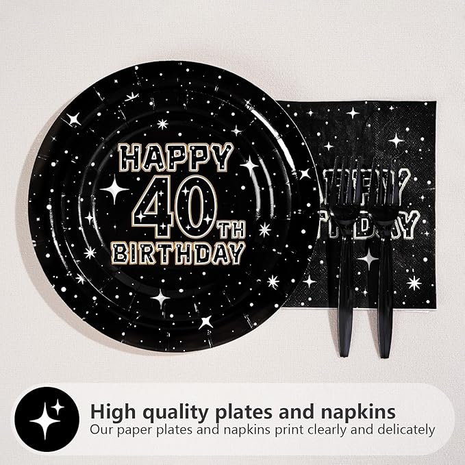 96Pcs May The 40th Be With You Party Decorations Galaxy Stars 40th Birthday Plates and Napkins Sets Happy 40 Years Old Birthday Decorations for Men Women Forty Wedding Anniversary Supplies Serve 24