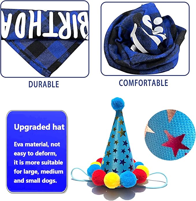 Dog Birthday Party Supplies, Blue Dog Birthday Decorations, Lets Pawty Balloons Banner, Dog Baday Bandana Hat Scarfs