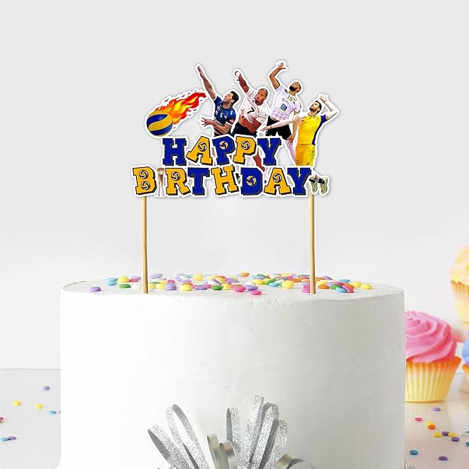 Volleyball Happy Birthday Cake Topper - Sporty Volleyball Design, Athletic Theme Party Cake Decoration for Birthday Celebration, Dessert Table Display, Sports Event Decor, Photo Prop.