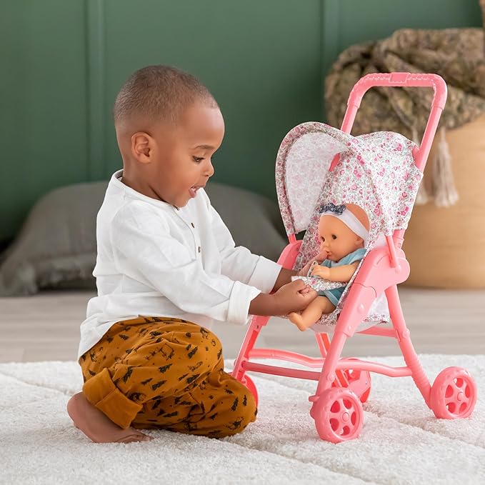 Corolle Mon Premier Poupon Foldable Baby Doll Stroller Set - Lightweight Toy Stroller for Toddlers 1-3 - Pink & White Doll Carriage for 12 Inch Dolls