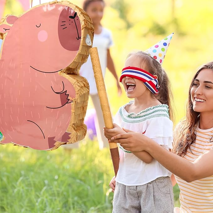 Capybara Piñata for Kids Birthday Party 15.7 x 10 x 2.8 Inches Animal Piñata with Bat Blindfold and Confetti for Baby Shower Photo Props Cinco De Mayo Fiesta Decoration