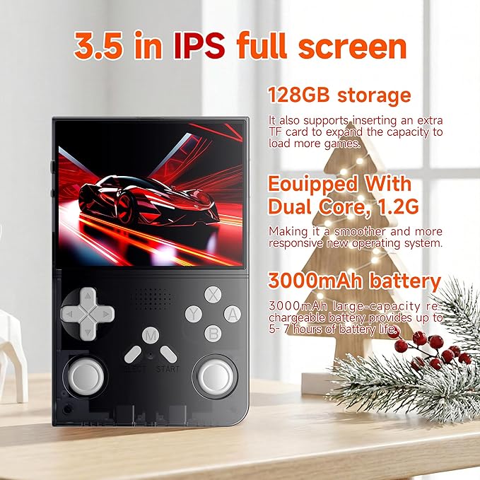R40 Retro Handheld Game Console with Storage Case - Open Source System,3.5" IPS Screen, 18,000+ Classic Games, 128G TF Card, 3000mAh Battery, Portable Gaming Player for Travel, Black