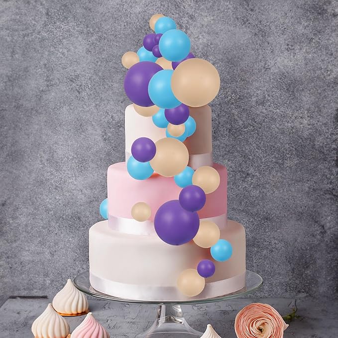 Gyufise 30Pcs Balls Cake Toppers - Ball Shaped Cupcake Toppers & Mini Balloons Cake Decorations for Baby Shower & Birthday Party Supplies - Khaki, Purple, Deep Blue