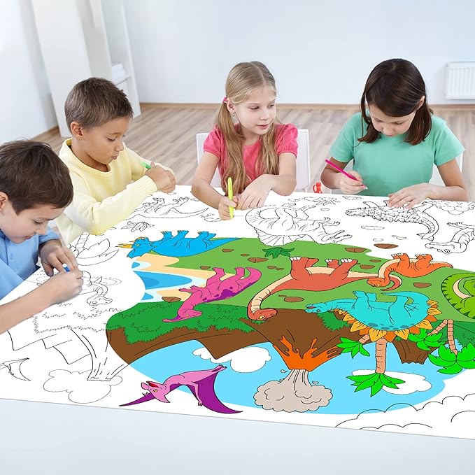 Dinosaur Giant Coloring Poster for Kids Large Coloring Tablecloth Drawing Roll Paper Books Sheets Page Huge Table Cover Art Crafts for Wall Classroom Home Gift Birthday Party Supplies Decoration
