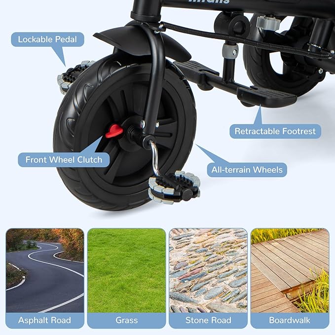 INFANS Kids Tricycle, 6 in 1 Baby Trike Toddler Bike with Reversible Seat, Adjustable Push Handle, Control Direction, Removable Canopy, Safety Harness, Belt, Storage, 9-60 Months (Black)