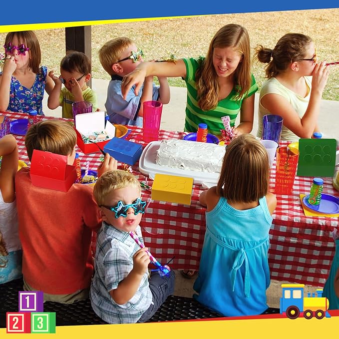 Leinuosen 24 Pieces Building Block Party Favor Boxes 4 Color DIY Brick Theme Gift Goodie Treat Candy Cardboard Paper Box for Building Block Birthday Party Baby Shower Decoration Supplies (Bright)