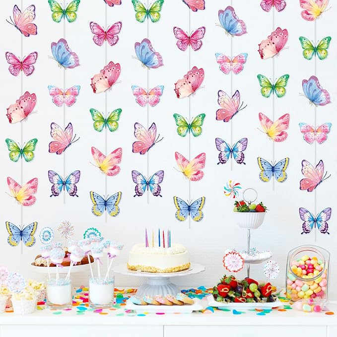 Capoda 8 Pcs Butterfly Birthday Garland Decoration Spring Butterfly Paper Garland Banners Hanging Decor for Home Wedding Bachelor Spring Birthday Party Supplies