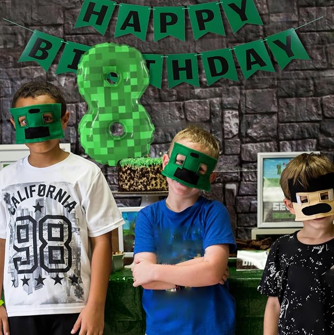40 Inch Giant Green Pixel Miner Theme Number Foil Balloons Large MIning Number 8 Balloons Party Balloons Birthday Party Decorations Supplies Number 0-9 Available for Kids' Birthday Anniversary Party