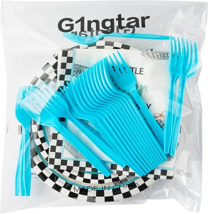 96Pcs Race Car Baby Shower Party Plates Supplies A Little Racer Is On The Way Racing Car Party Tableware Decorations Disposable Paper Plates Napkins Forks for Kids Birthday, Serves 24