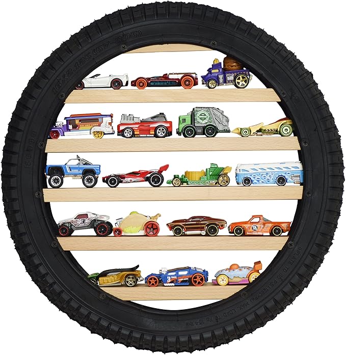 Model Car Display Case Stand - Toy Cars Organizer Wall Display Tire Shelf Cabinet - Holds Up to 18 Diecast 1/64 Car Collectibles - Compatible with Hot Wheels Matchbox - Wheel Diameter 16 Inch