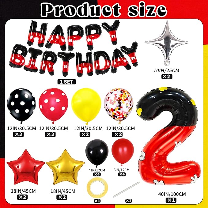 YIIHMEI Oh Twodles Mouse Balloons Birthday Decorations Toodles Party Supplies Boy Red And Black Foil Balloon Banner 40inch Number 2