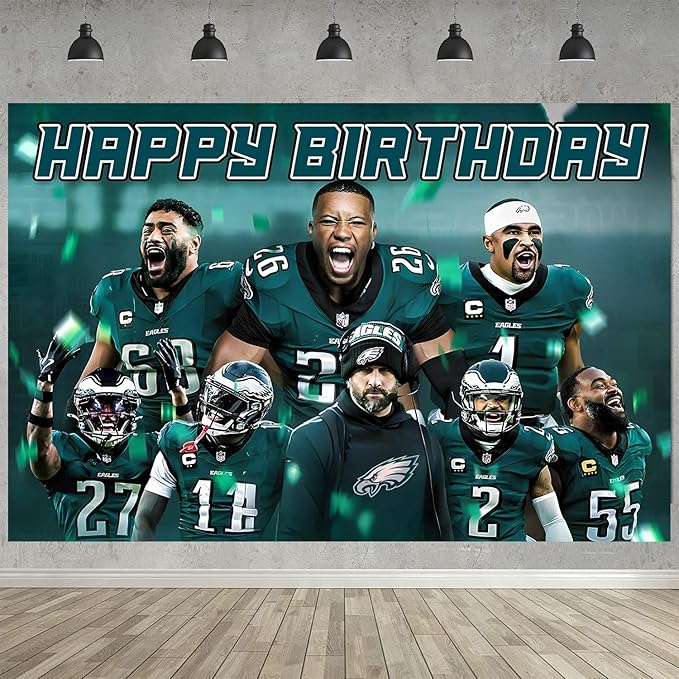 American Football Birthday Party Decoration,Photo Background 5 x 3 FT, 18 Pcs Balloons,Philadelphia Merch Party Backdrop Supplies