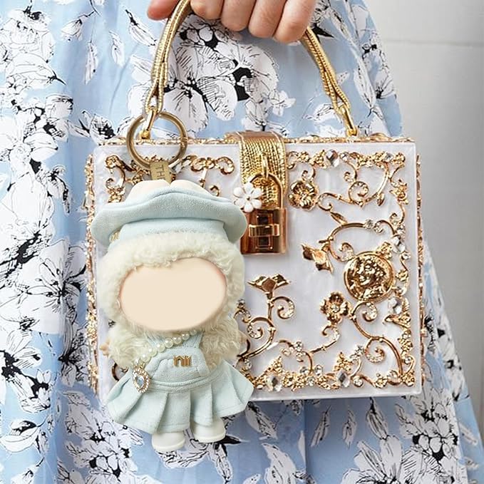 Clothes Compatible with LABUBU Doll – 4PCS Frosted Mint Set, 17cm Doll Clothes Designer Outfit for Campus Classic Theme, Chic Stylish Accessories for Labubu, No Doll (Paris Mint Frost)