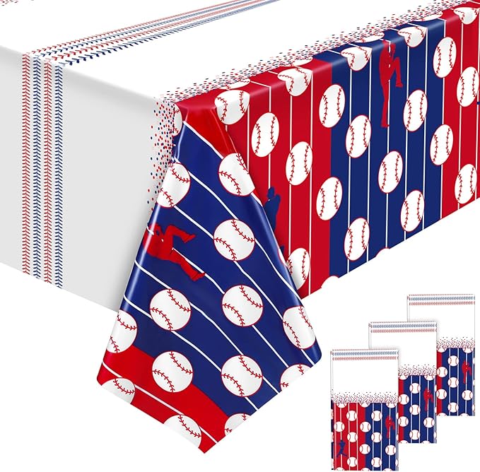 durony 3 Pieces Baseball Tablecloth Plastic Baseballs Table Cover Baseball Theme Party Supplies Waterproof Rectangle Tablecloth for Baseballs Theme Birthday Sport Party Decorations