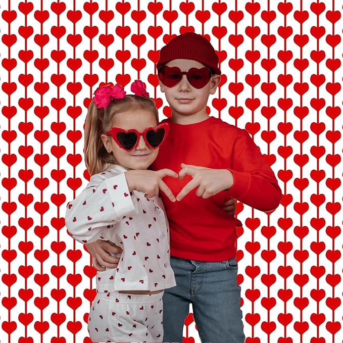 Heart Tinsel Foil Fringe Curtain, Valentines Party Decoration, 2-Pack Red Heart Shape Foil Fringe Curtain Valentines Tassel Streamer Photo Backdrop for Birthday Wedding Engagement Baby Shower