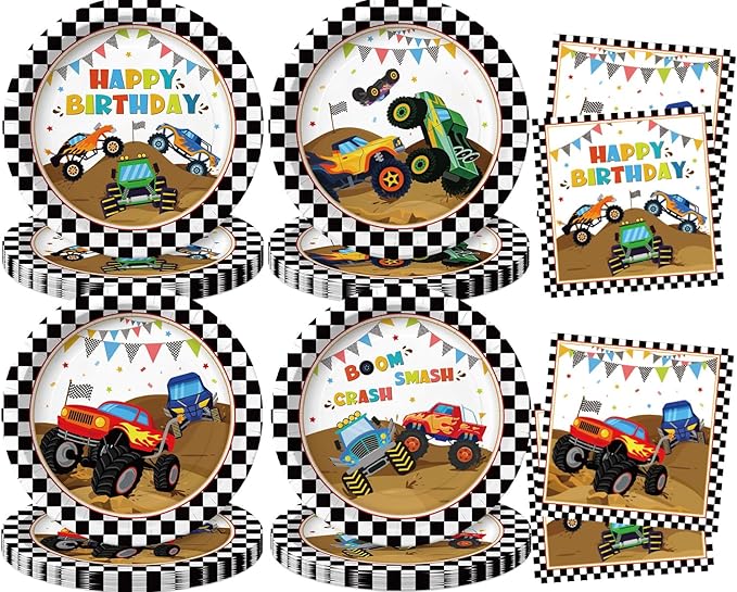 40 Pcs Truck Plates and Napkins Tableware Sets for Truck Party Decorations, Race Car Birthday Decorations Which Can Serve 20