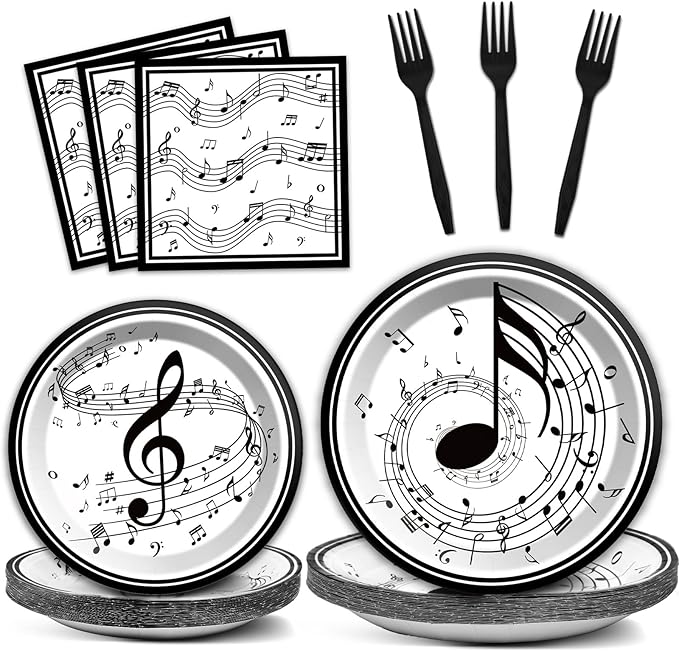 ZOIIWA Musical Note Plates Napkins Music Themed Party Tableware Musical Notes Dinnerware Disposable Paper Plates for Baby Shower Music Concert Birthday Karaoke Christmas Party Supplies 24 Guests