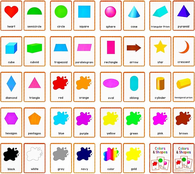 Learning Flashcards Colors & Shapes, 38 Shape Educational Cards, Social Learning Card for Kids