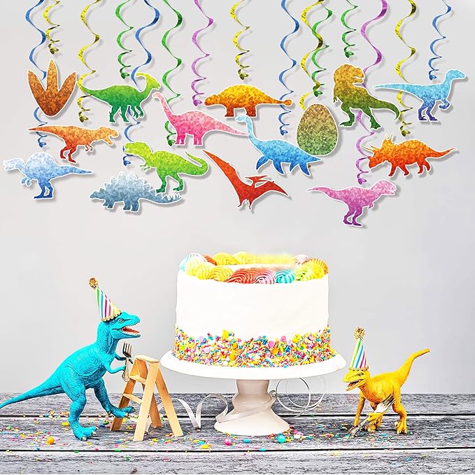 Dinosaur Birthday Party Supplies 30 Pack Watercolor Dino Foil Ceiling Hanging Swirls Streams Garland Banner Party Decor Happy Birthday Decor for Kids Jungle Dinosaur Theme Birthday Party Baby Shower