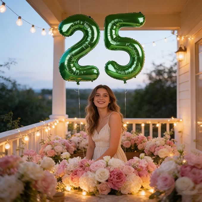 25 Balloon Numbers, 40 Inch Happy 25th Birthday Decorations for Women, Dark Green Foil Large Ballon for 2 5 25 52 Birthday Party Wedding Anniversary Supplies
