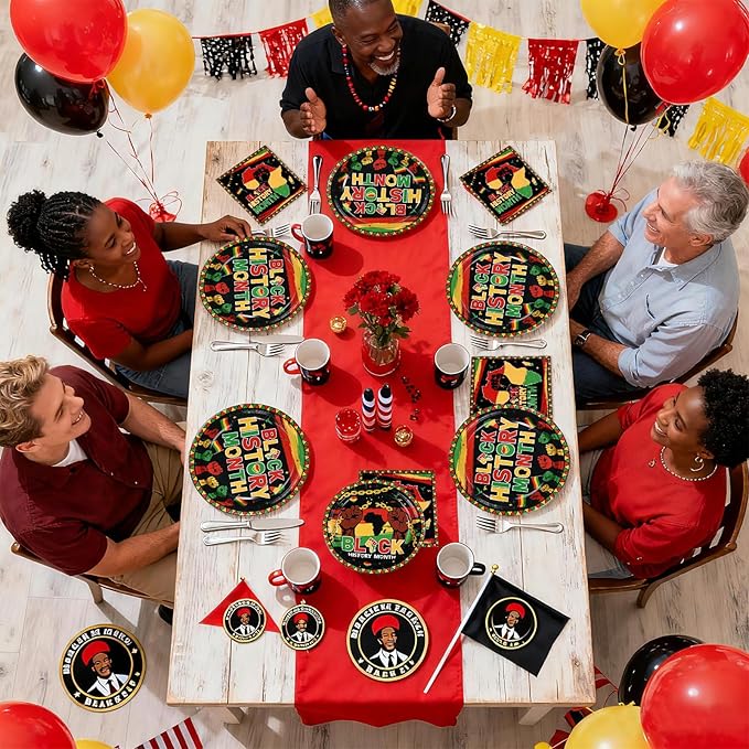 200Pcs Black History Month Party Supplies African American BHM Festival Plates and Napkins Black History Tableware Set for African Freedom Day Happy Juneteenth Party Decorations Serves 50