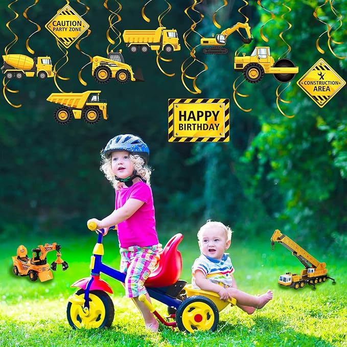 Blulu 30 Pieces Construction Birthday Party Supplies Construction Decoration Zone Party Hanging Swirl Traffic Zone Theme Streamers, Kids Boy Truck Foil Swirls Decorations(Cool)