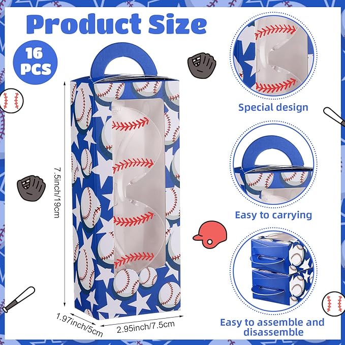 32 Pieces Baseball Party Favor Set with Sunglasses and Party Boxes Baseball Themed Gifts for Team Celebrations Birthday Tournaments and Sports Events