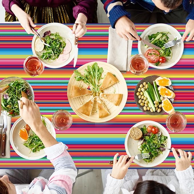4Pcs Mexican Fiesta Striped Party Tablecloth Mexican Serape Tablecloths for Mexican Wedding Birthday Party Decorations Outdoor Indoor Party Supplies