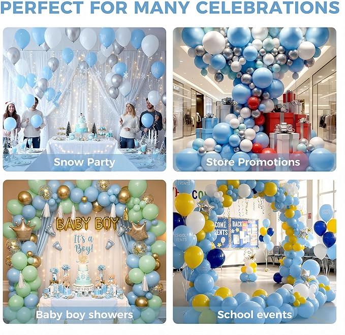 LovesTown 110PCS Latex Balloons 12inch Party Balloons Arch with Ribbon for Birthday Baby Shower Wedding Party Decorations Blue (Pack of 2)
