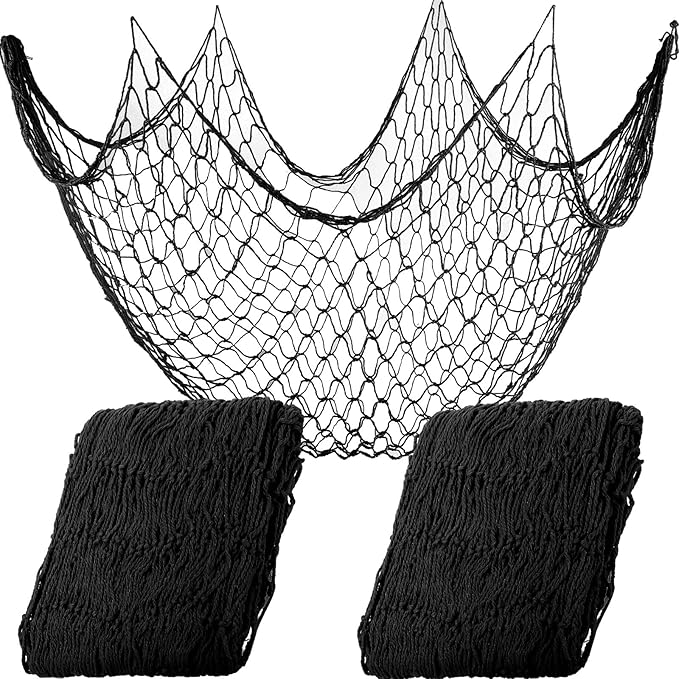 Shappy 2 Pcs Fish Net Decorative 80 x 40 Inch, Wall Hanging Fishnet for Mermaid, Pirate, Nautical, Under the Sea Party Decoration Ocean Themed Hawaii Beach Birthday Halloween Party Supplies(Black)