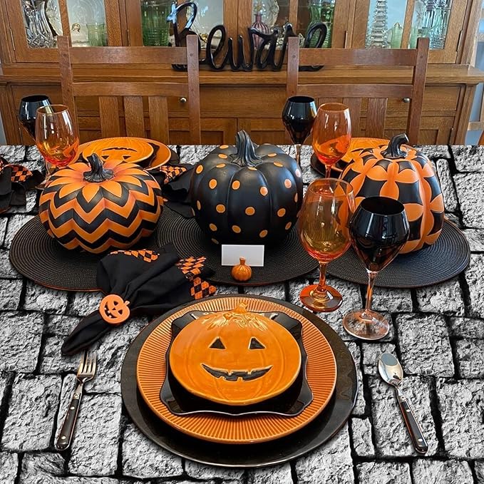 WNINK 2 Pack Stone Wall Tablecloths, Medieval Brick Stone Plastic Table Cover Decoration for Halloween Birthday Party Supplies Medieval Castle Knight Themed