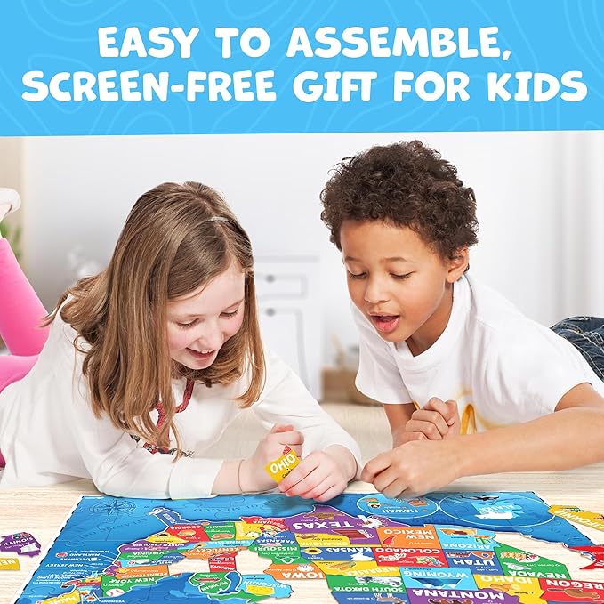United States Puzzles for Kids Ages 4-6 - Educational Toys for Boys, Girls - 70pc USA Map Kids Puzzle - 50 States & Capitals - Floor Jigsaw Puzzles, Learning Activities, Easter Gifts for Kids
