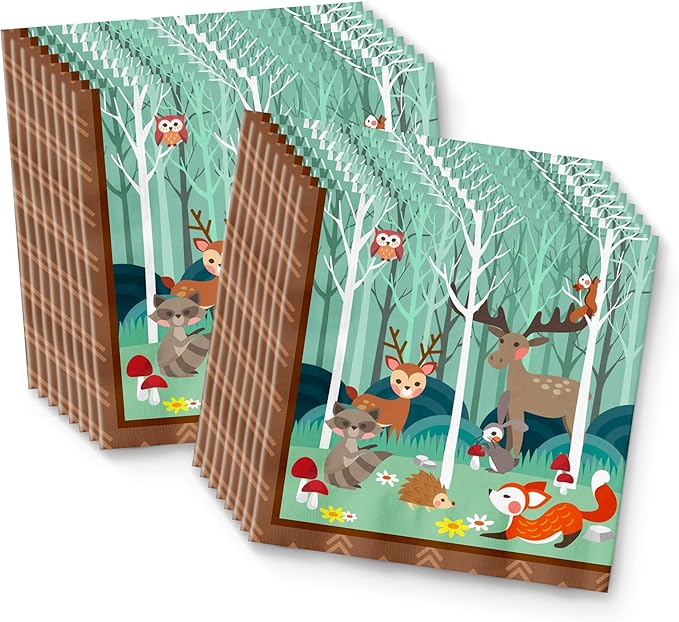 Woodland Animals Birthday Party Supplies Set Plates Napkins Cups Tableware Kit for 16