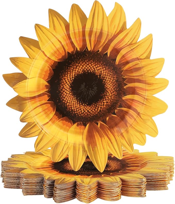 50 Pcs Sunflower Paper Plates Sunflower Shaped Plates Sunflower Baby Shower Party Supplies Sunflower Print Theme Plate for Birthday Baby Shower Bridal Shower Spring Garden Party Decorations