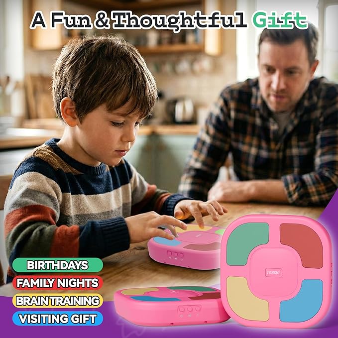 Electronic Memory Game for Kids, Handheld Toy with Silent Mode, 4 Difficulty Levels, Progressive Light Up Memory Game with Lights & Sounds, Educational Travel Toy for Boys & Girls