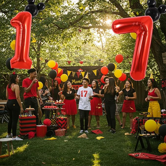 Vuzvuv 40 Inch Mouse Number Balloon No.7, Black Mouse Head Balloon and Red Giant Giant Number Seven Balloon for Birthday, Mouse Theme Party Supplies, Baby Shower,Anniversary Decoration