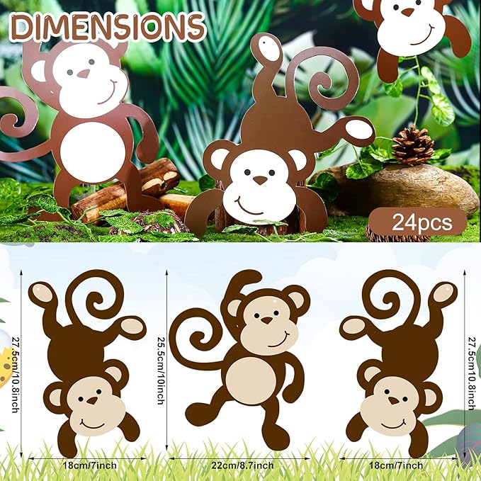 Qunclay Monkey Cutouts Jungle Party Decorations Monkeys Birthday Party Supplies Paper Safari Hanging Wall Decor Animal Print Supplies