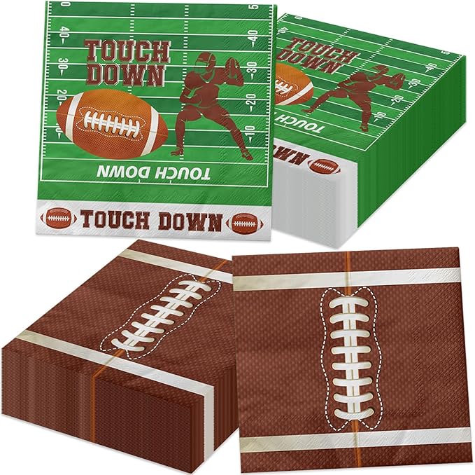 100Pcs Football Napkins, 13 x 13 Inches Tailgate Birthday Napkin, Touchdown Napkins, Football Party Napkin for Kids Fans Tailgate Gameday Birthday Party Supplies