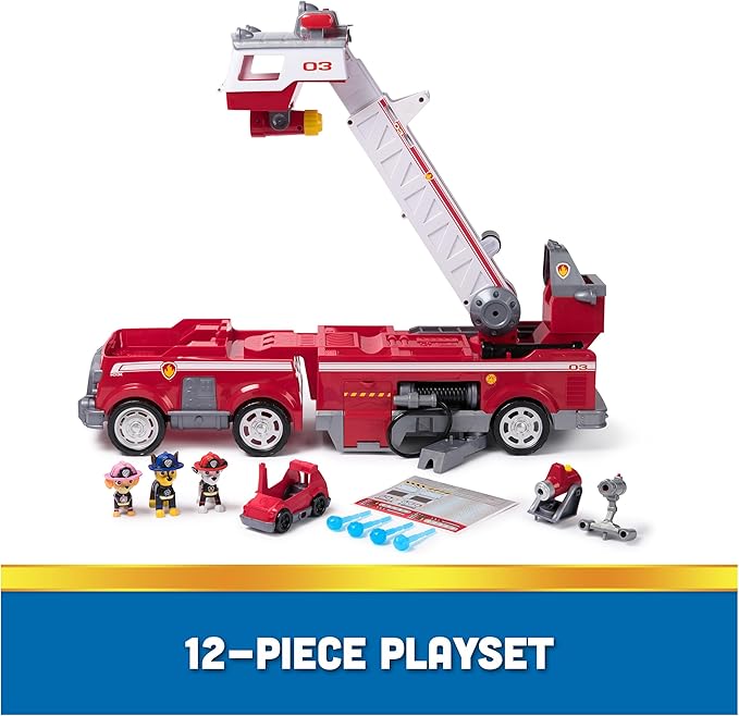 PAW Patrol Ultimate Rescue Fire Truck with 2 Ft. Ladder, Lights, Sounds, a Mini Toy Car, Chase, Marshall & Skye Figures, Toys for Boys & Girls Ages 3+