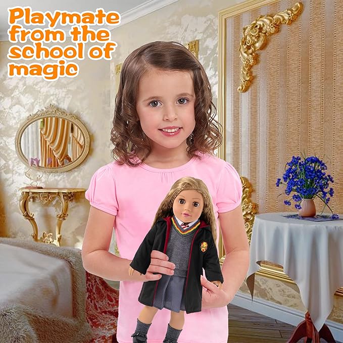18 Inch Doll Clothes and Accessories School Uniform Costume Set Include Outfit Shoes for Girls (No Doll)